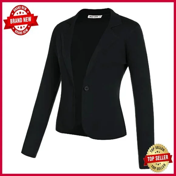 Cropped Knit Blazer Casual Work Chic Lightweight Button Front Sweater Jacket - Picture 6 of 7